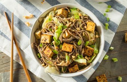 bowl of noodles with tofu